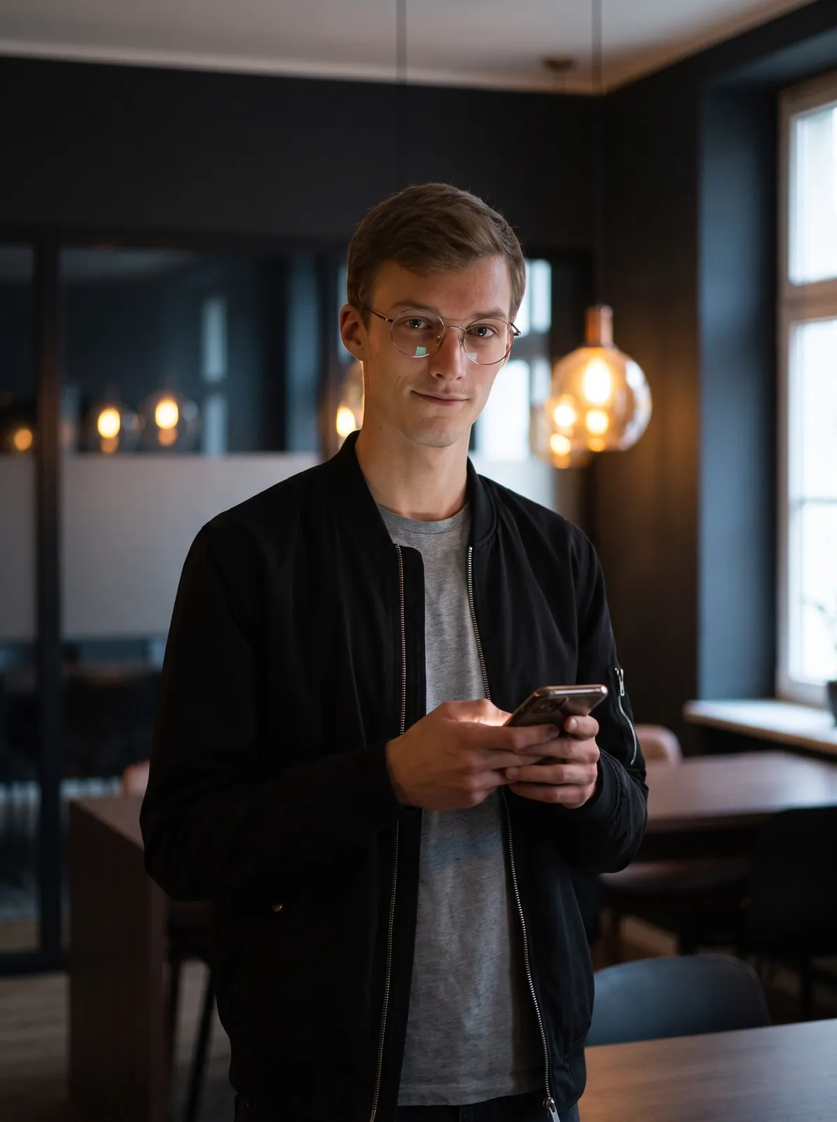 Основатель Stack с телефоном в коворкинге