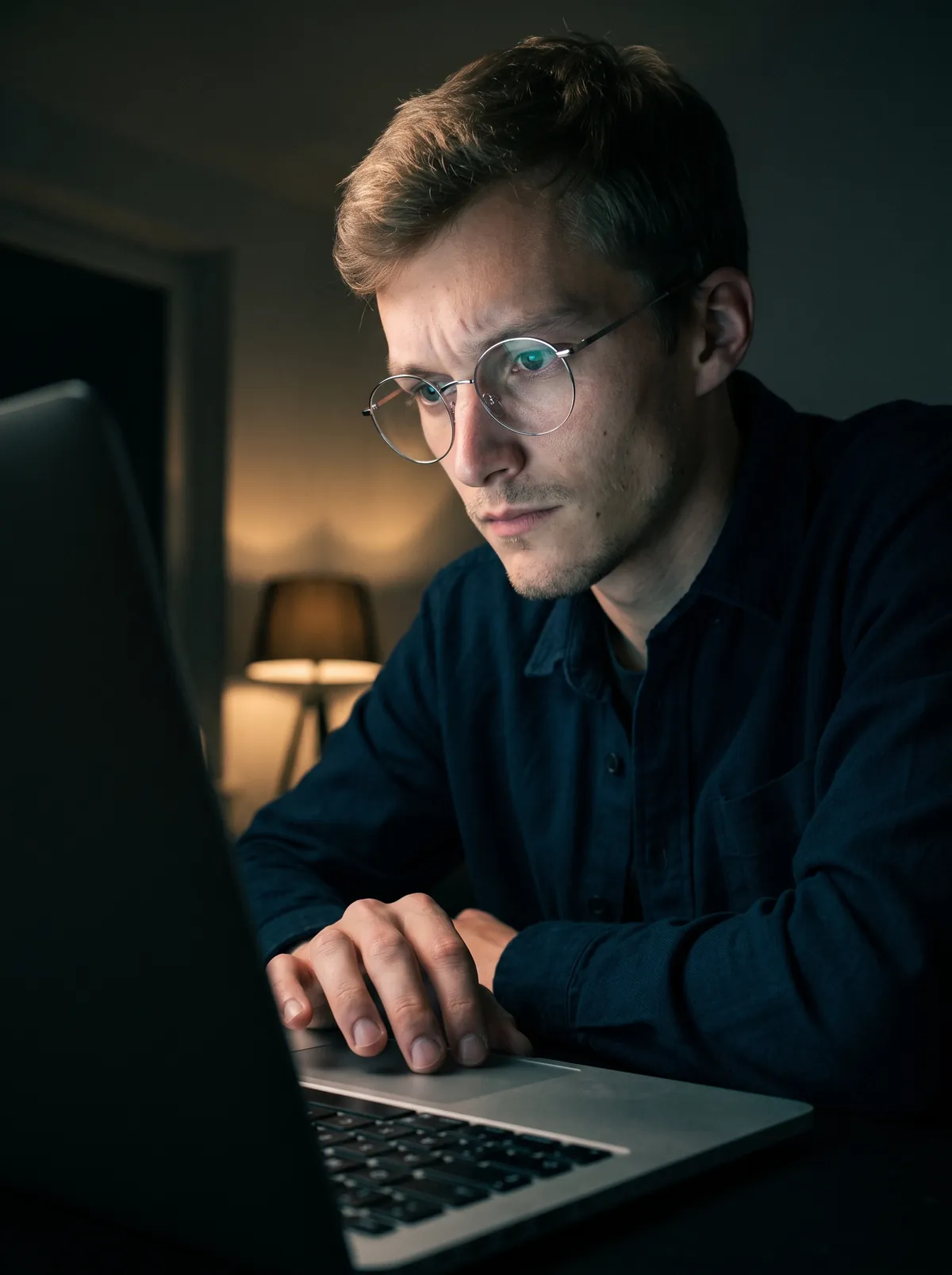 Основатель Stack за ноутбуком ночью